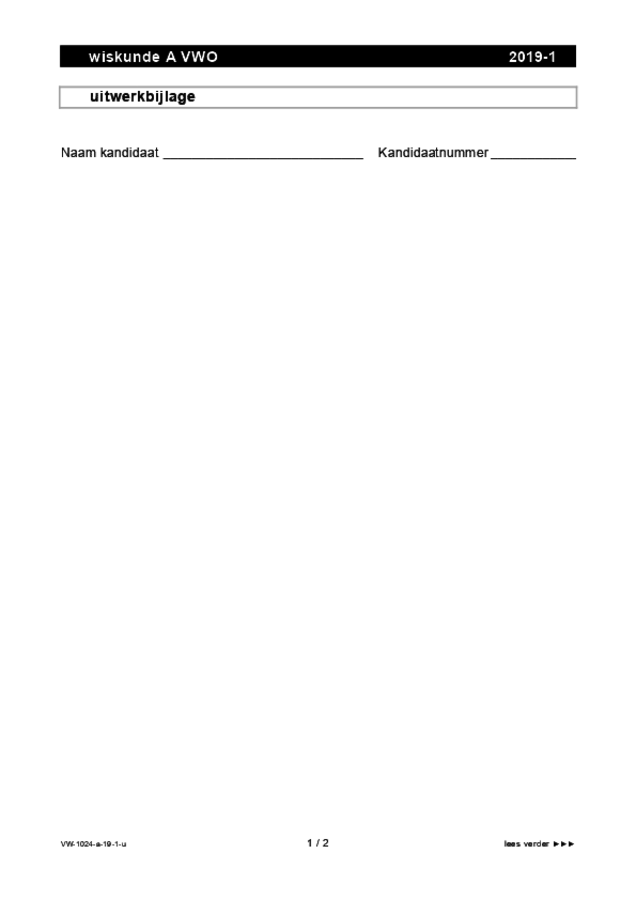 Uitwerkbijlage examen VWO wiskunde A 2019, tijdvak 1. Pagina 1