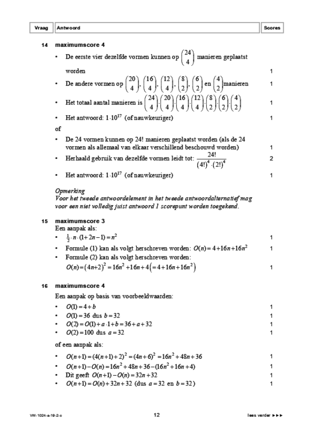 Correctievoorschrift examen VWO wiskunde A 2019, tijdvak 2. Pagina 12