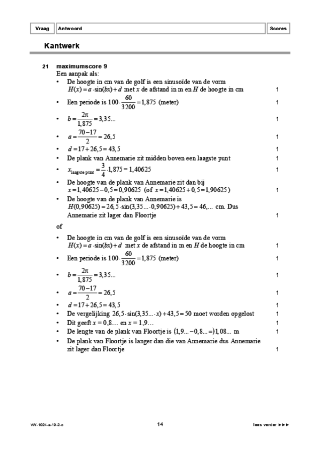 Correctievoorschrift examen VWO wiskunde A 2019, tijdvak 2. Pagina 14
