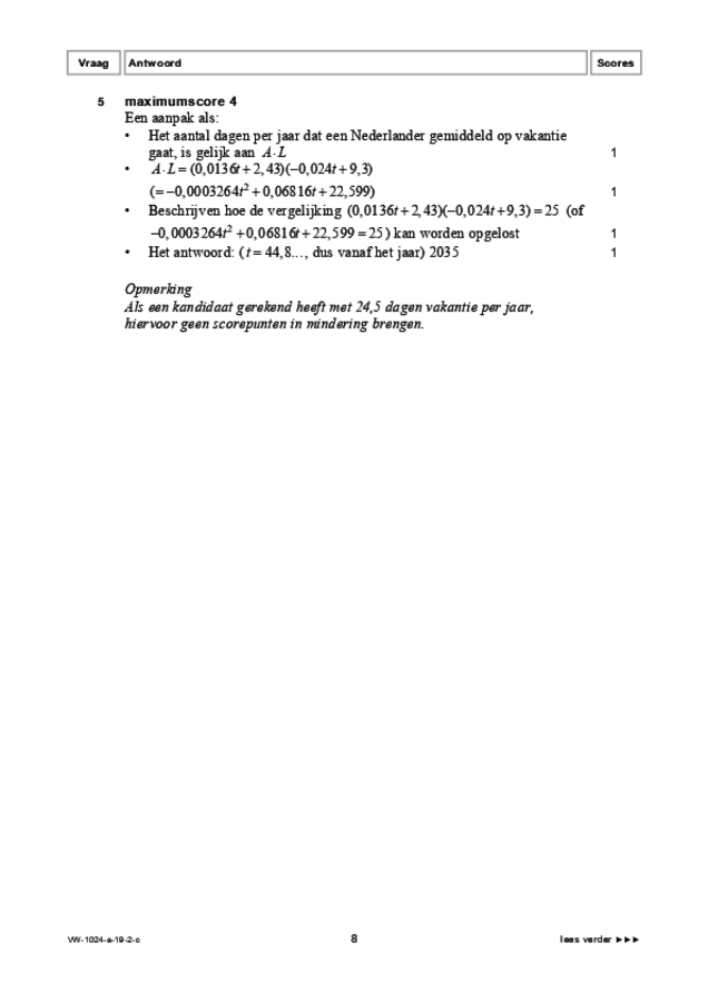 Correctievoorschrift examen VWO wiskunde A 2019, tijdvak 2. Pagina 8