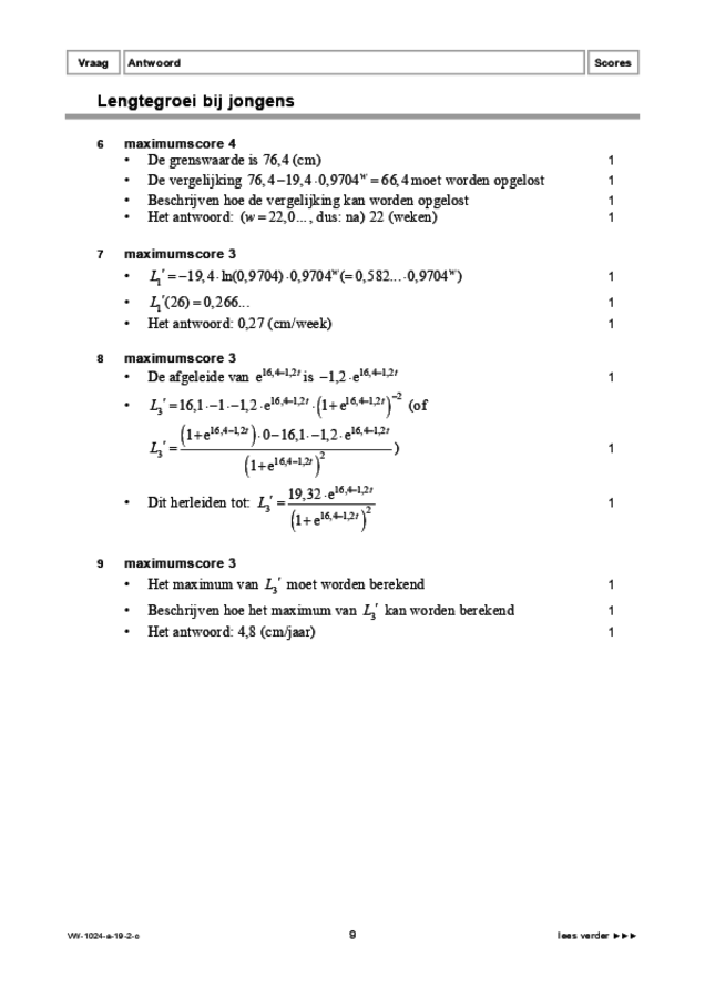 Correctievoorschrift examen VWO wiskunde A 2019, tijdvak 2. Pagina 9