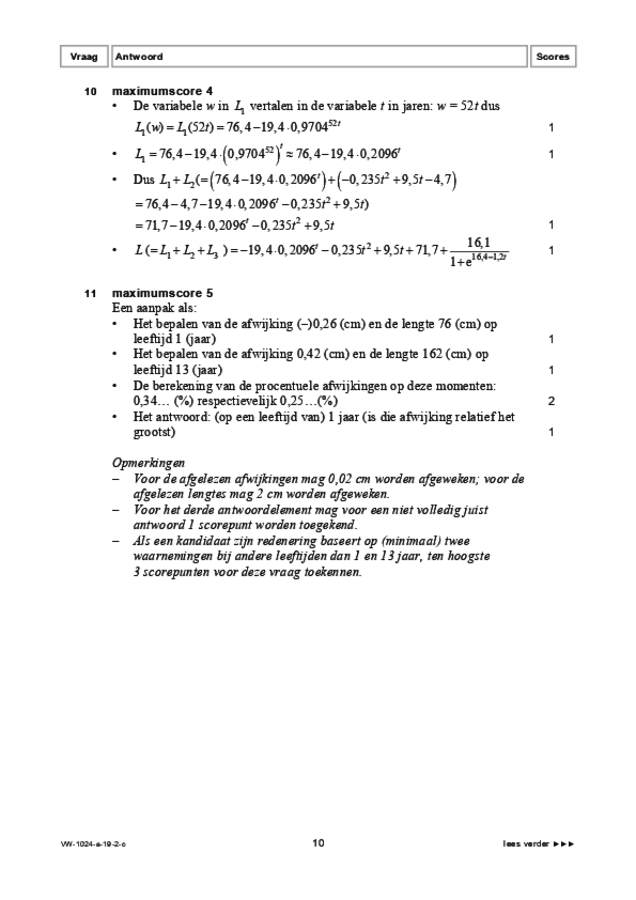 Correctievoorschrift examen VWO wiskunde A 2019, tijdvak 2. Pagina 10