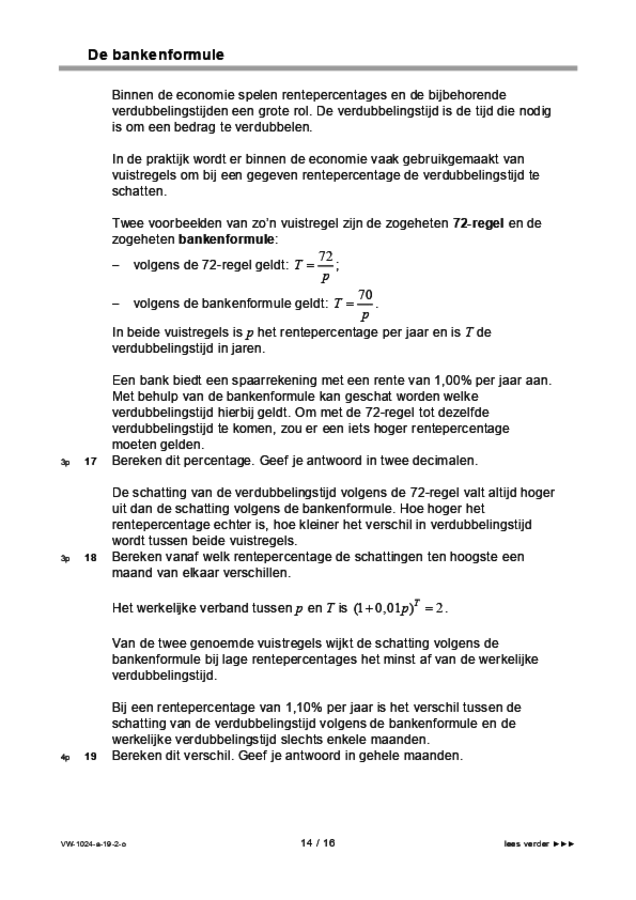 Opgaven examen VWO wiskunde A 2019, tijdvak 2. Pagina 14
