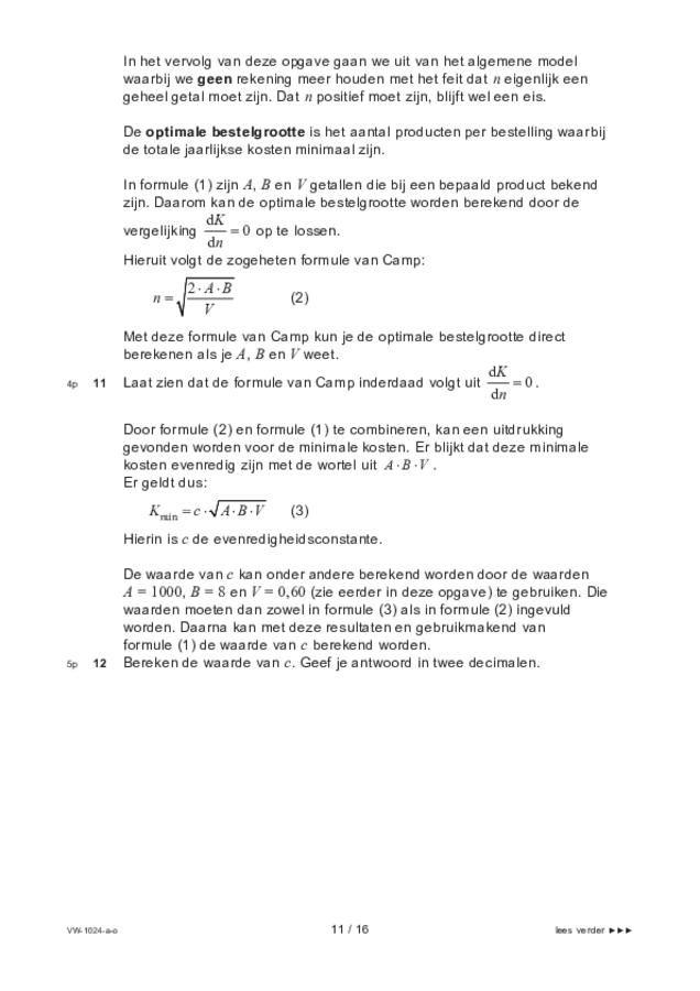 Opgaven examen VWO wiskunde A 2022, tijdvak 1. Pagina 11