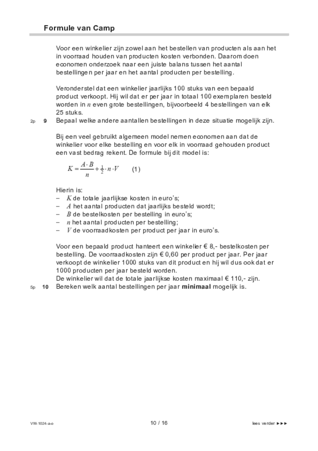 Opgaven examen VWO wiskunde A 2022, tijdvak 1. Pagina 10