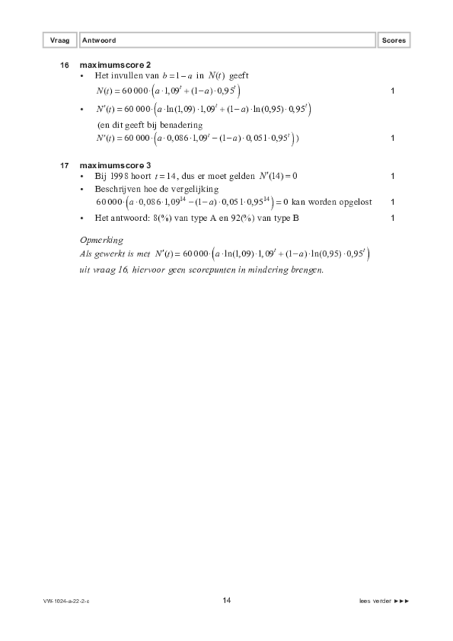 Correctievoorschrift examen VWO wiskunde A 2022, tijdvak 2. Pagina 14