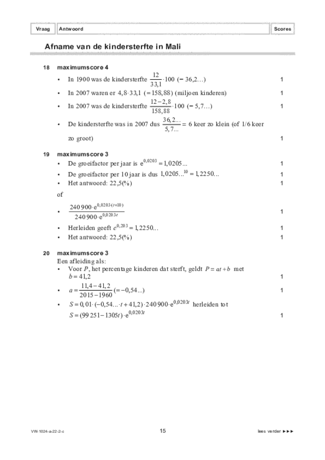 Correctievoorschrift examen VWO wiskunde A 2022, tijdvak 2. Pagina 15