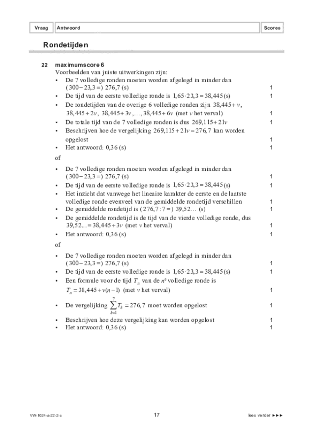 Correctievoorschrift examen VWO wiskunde A 2022, tijdvak 2. Pagina 17