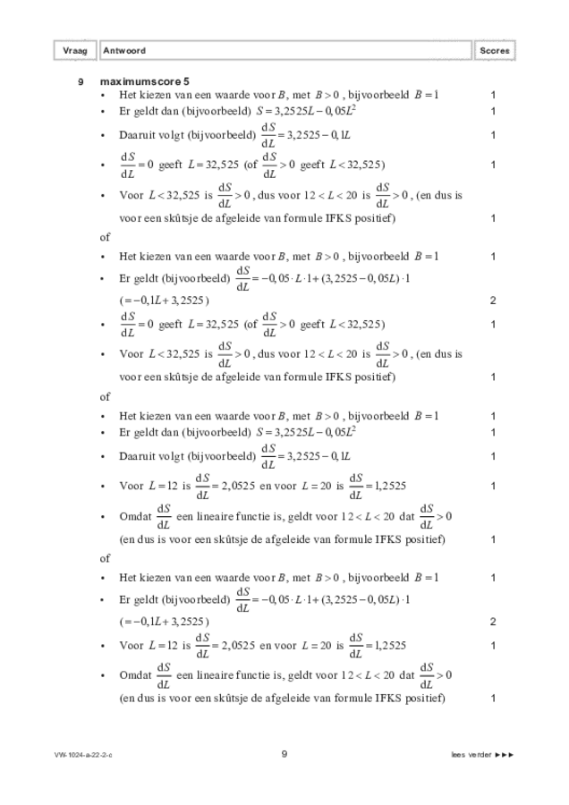 Correctievoorschrift examen VWO wiskunde A 2022, tijdvak 2. Pagina 9