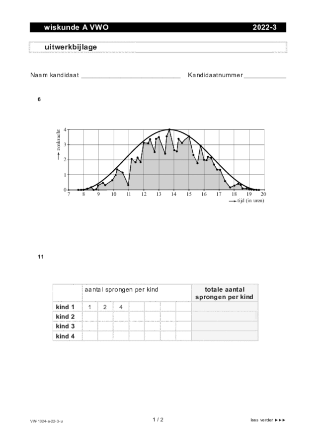 Uitwerkbijlage examen VWO wiskunde A 2022, tijdvak 3. Pagina 1