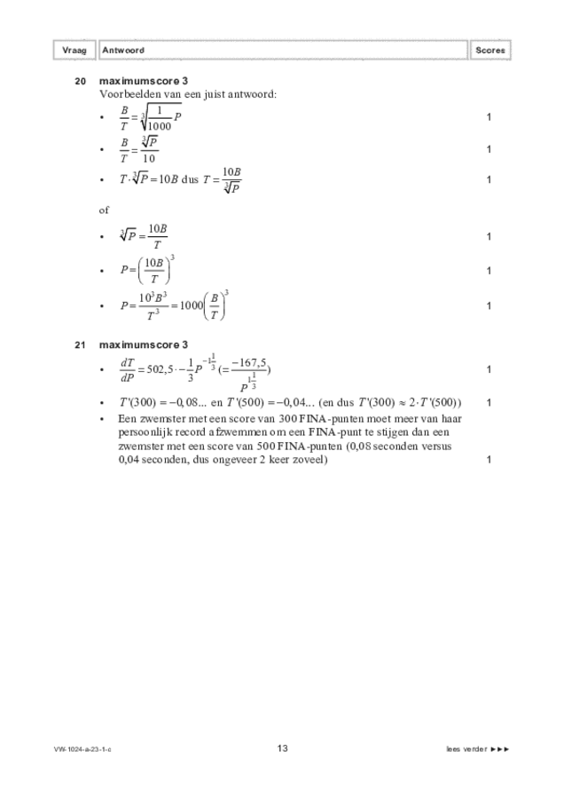 Correctievoorschrift examen VWO wiskunde A 2023, tijdvak 1. Pagina 13