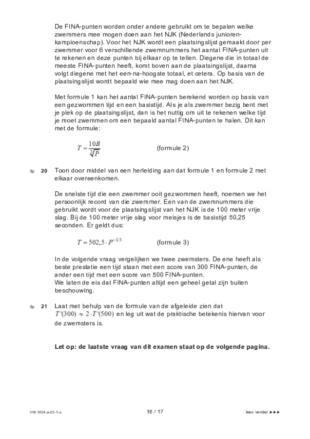 Opgaven examen VWO wiskunde A 2023, tijdvak 1. Pagina 16