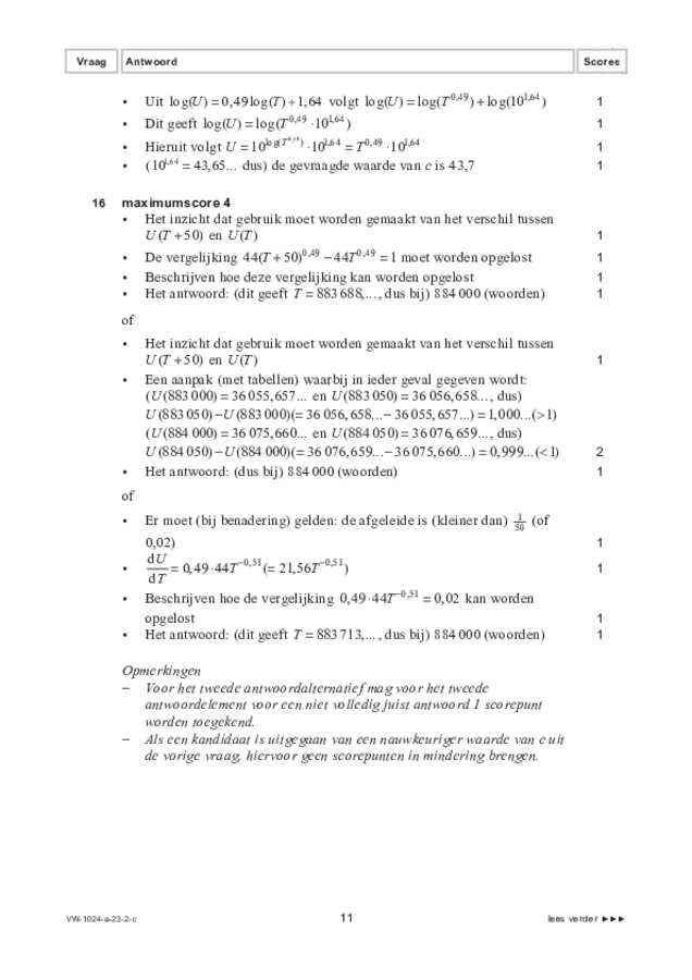 Correctievoorschrift examen VWO wiskunde A 2023, tijdvak 2. Pagina 11