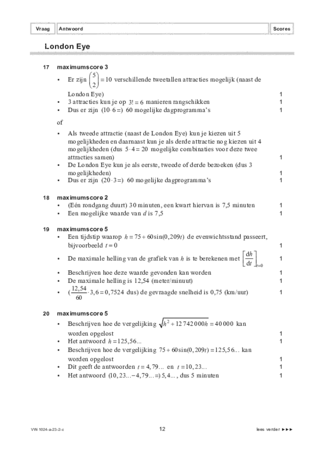 Correctievoorschrift examen VWO wiskunde A 2023, tijdvak 2. Pagina 12