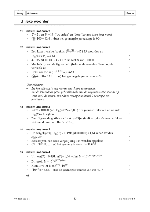 Correctievoorschrift examen VWO wiskunde A 2023, tijdvak 2. Pagina 10