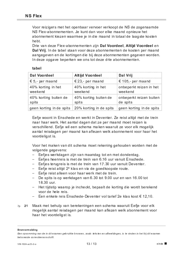 Opgaven examen VWO wiskunde A 2023, tijdvak 2. Pagina 13