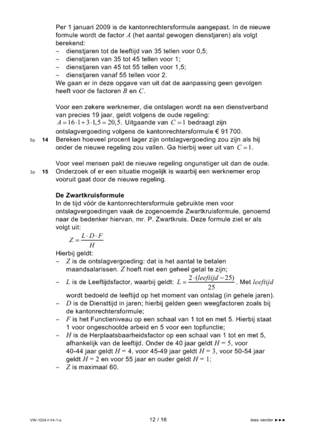 Opgaven examen VWO wiskunde A 2014, tijdvak 1. Pagina 12