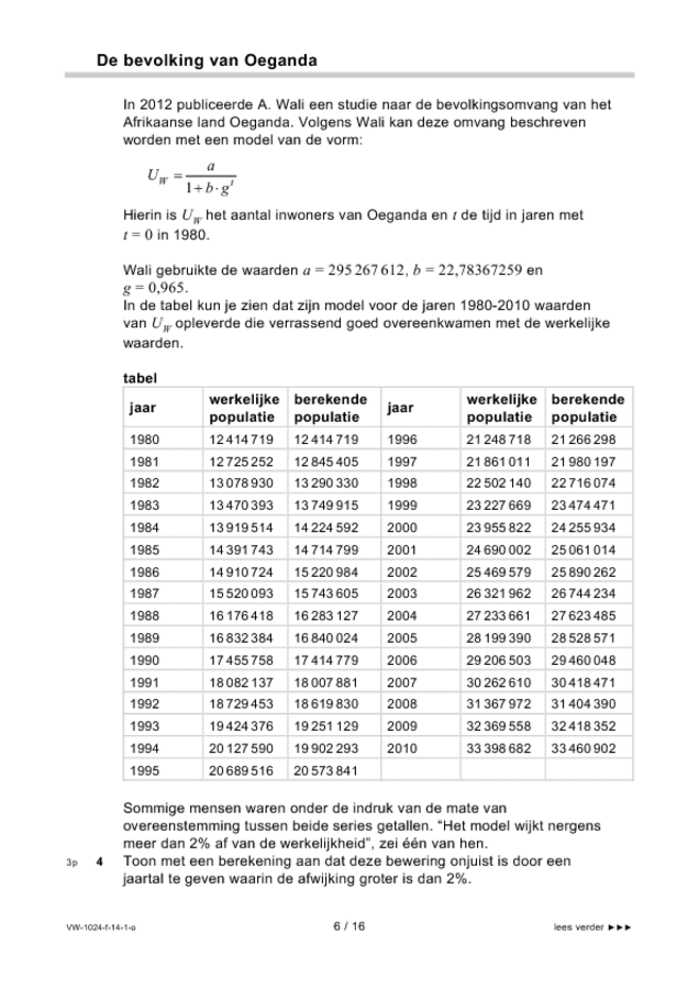 Opgaven examen VWO wiskunde A 2014, tijdvak 1. Pagina 6