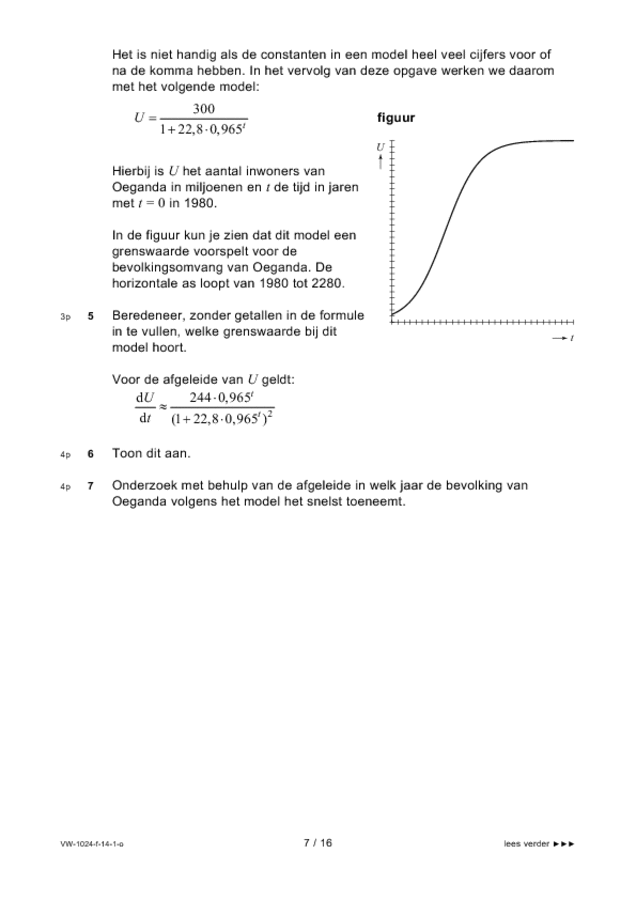 Opgaven examen VWO wiskunde A 2014, tijdvak 1. Pagina 7