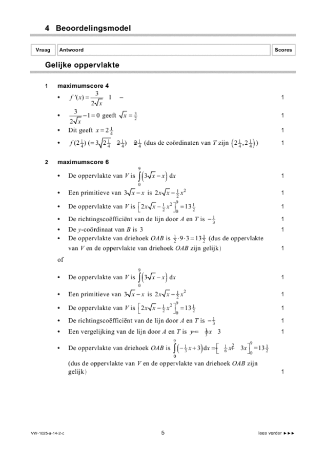 Correctievoorschrift examen VWO wiskunde B 2014, tijdvak 2. Pagina 5