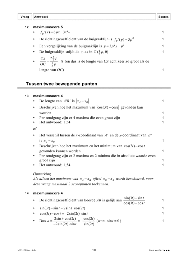 Correctievoorschrift examen VWO wiskunde B 2014, tijdvak 2. Pagina 10