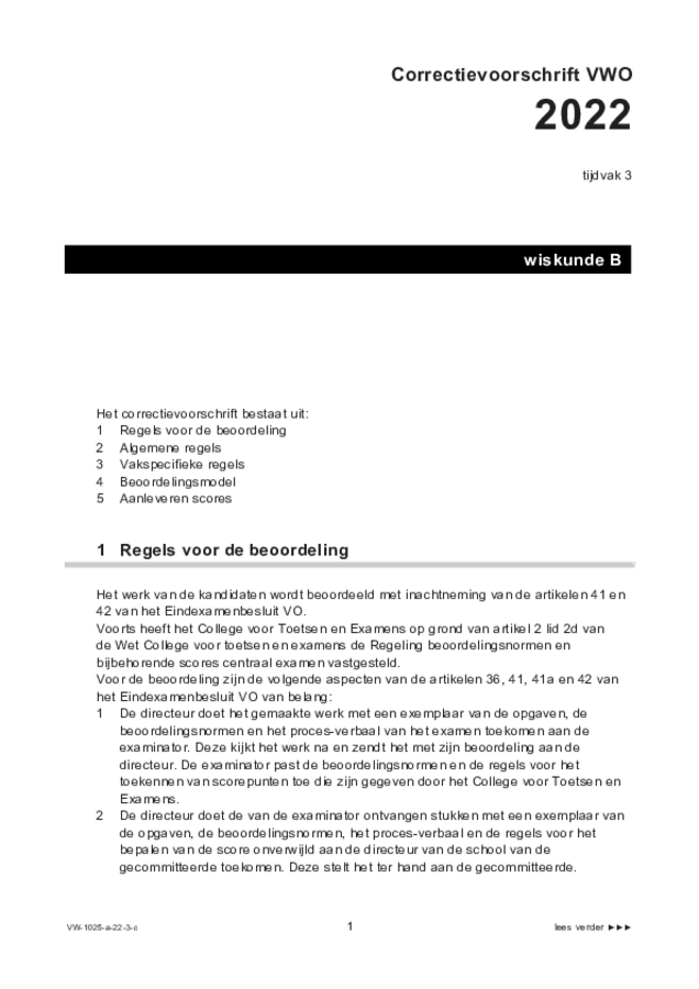 Correctievoorschrift examen VWO wiskunde B 2022, tijdvak 3. Pagina 1