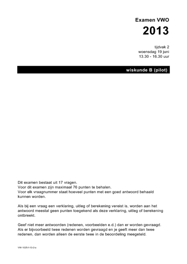 Opgaven examen VWO wiskunde B 2013, tijdvak 2. Pagina 1