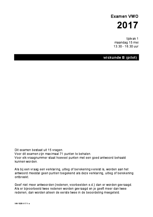Opgaven t.b.v. spraaksynthese examen VWO wiskunde B 2017, tijdvak 1. Pagina 1