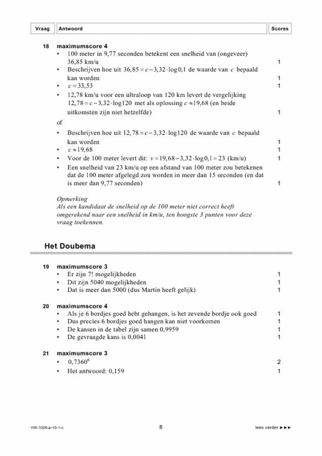Correctievoorschrift examen VWO wiskunde C 2010, tijdvak 1. Pagina 8
