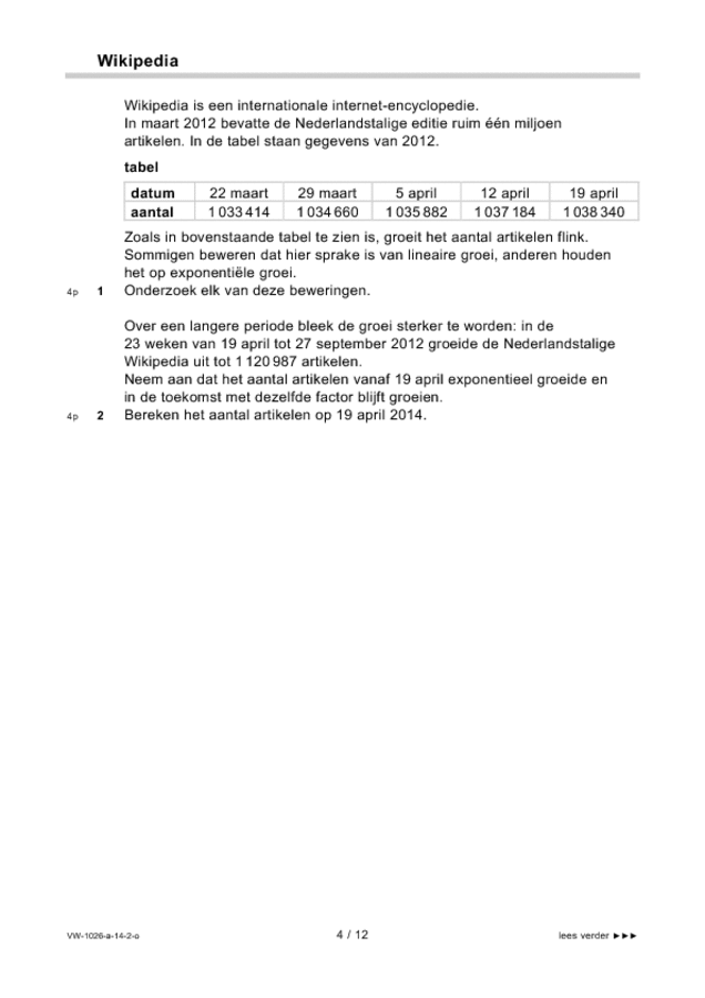 Opgaven examen VWO wiskunde C 2014, tijdvak 2. Pagina 4