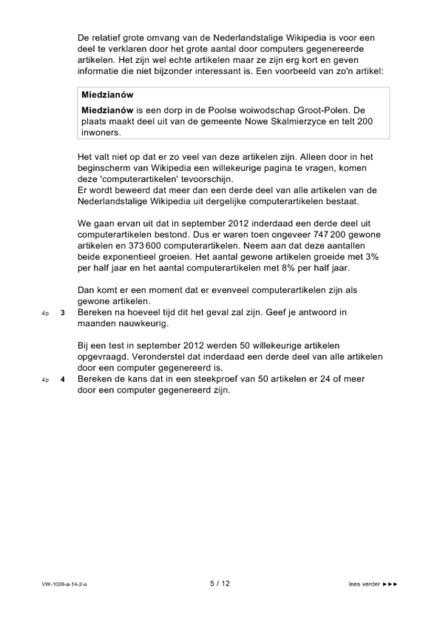 Opgaven examen VWO wiskunde C 2014, tijdvak 2. Pagina 5