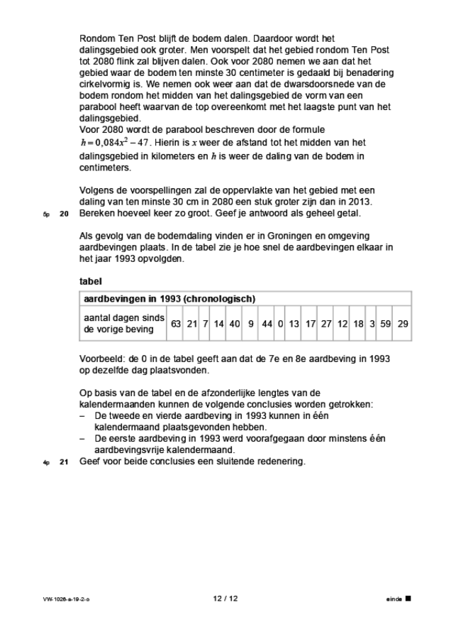 Opgaven examen VWO wiskunde B 2019, tijdvak 2. Pagina 12