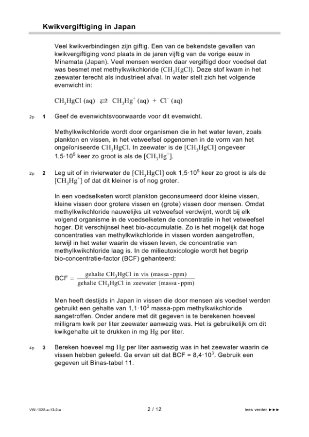 Opgaven examen VWO scheikunde 2013, tijdvak 2. Pagina 2