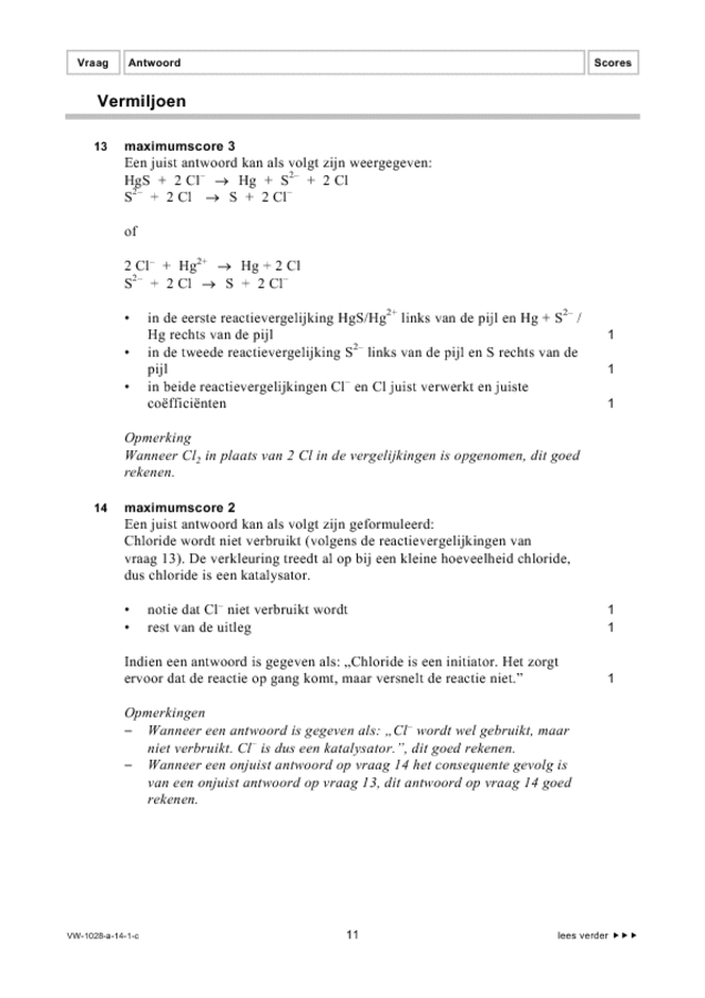 Correctievoorschrift examen VWO scheikunde 2014, tijdvak 1. Pagina 11
