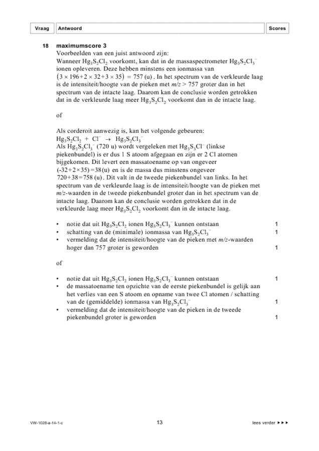 Correctievoorschrift examen VWO scheikunde 2014, tijdvak 1. Pagina 13