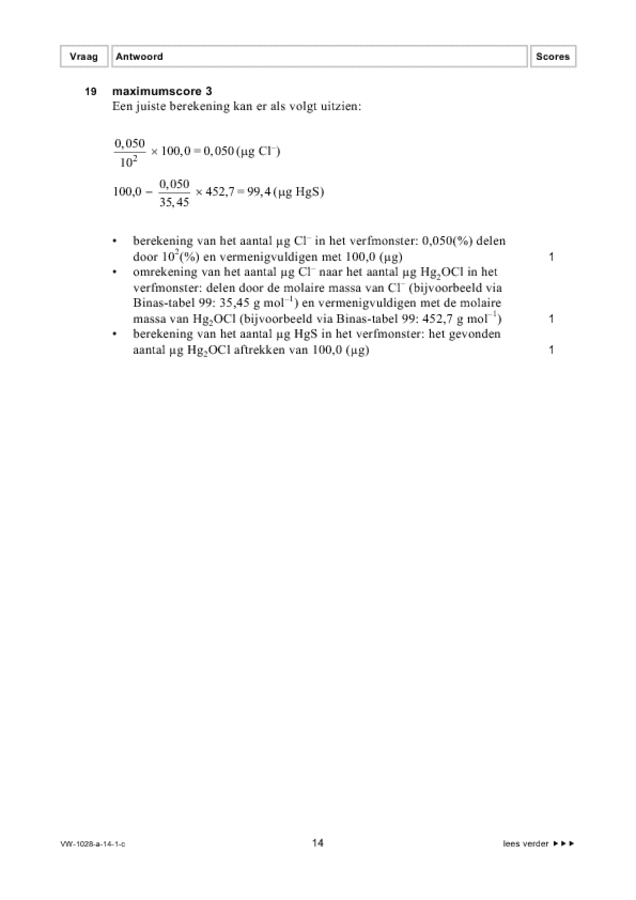 Correctievoorschrift examen VWO scheikunde 2014, tijdvak 1. Pagina 14