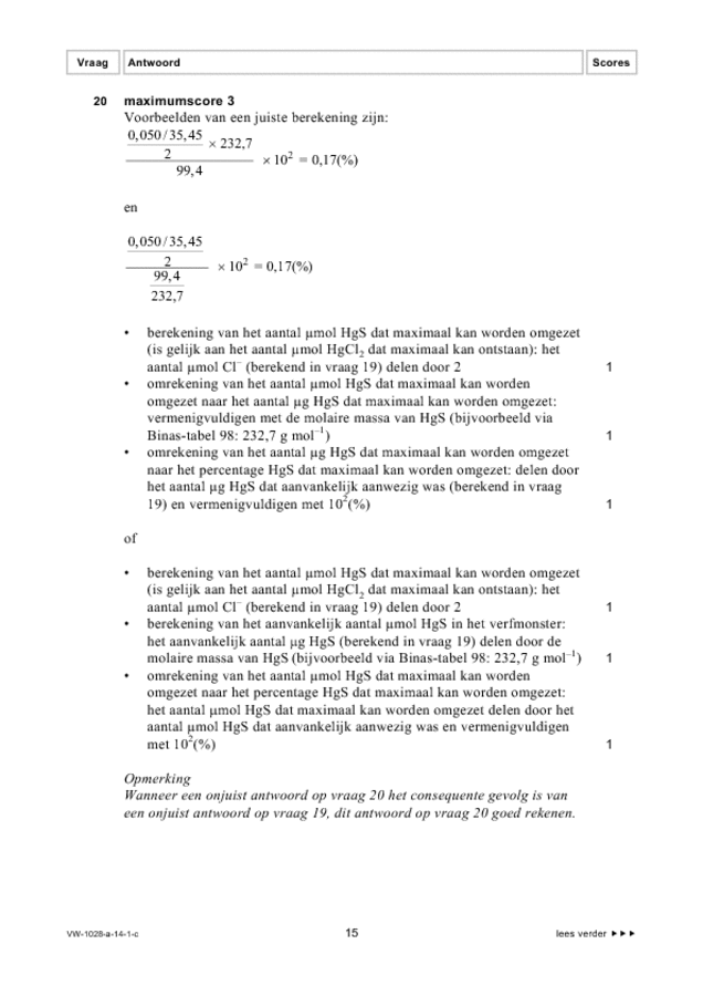 Correctievoorschrift examen VWO scheikunde 2014, tijdvak 1. Pagina 15
