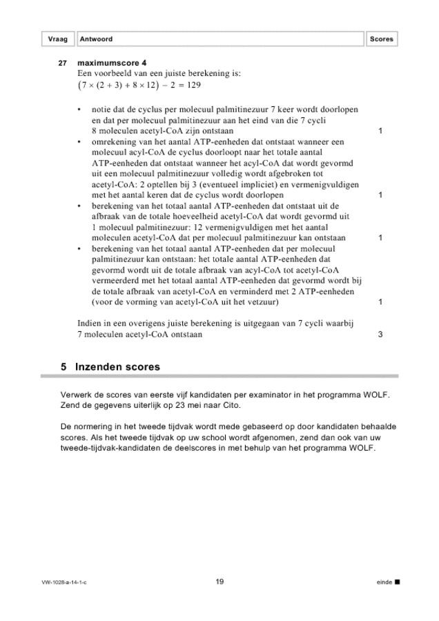 Correctievoorschrift examen VWO scheikunde 2014, tijdvak 1. Pagina 19
