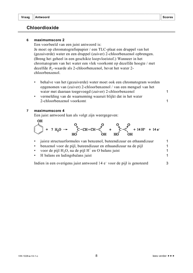 Correctievoorschrift examen VWO scheikunde 2014, tijdvak 1. Pagina 8
