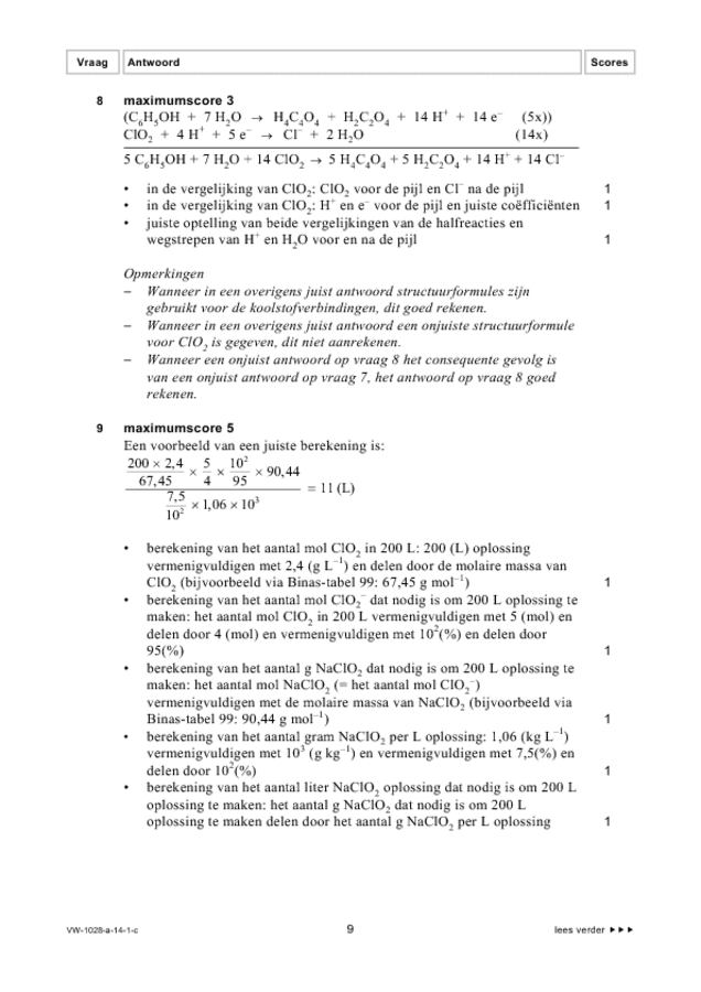 Correctievoorschrift examen VWO scheikunde 2014, tijdvak 1. Pagina 9