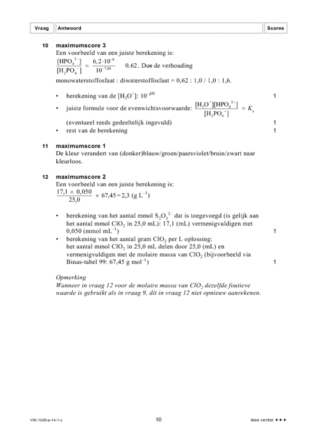 Correctievoorschrift examen VWO scheikunde 2014, tijdvak 1. Pagina 10