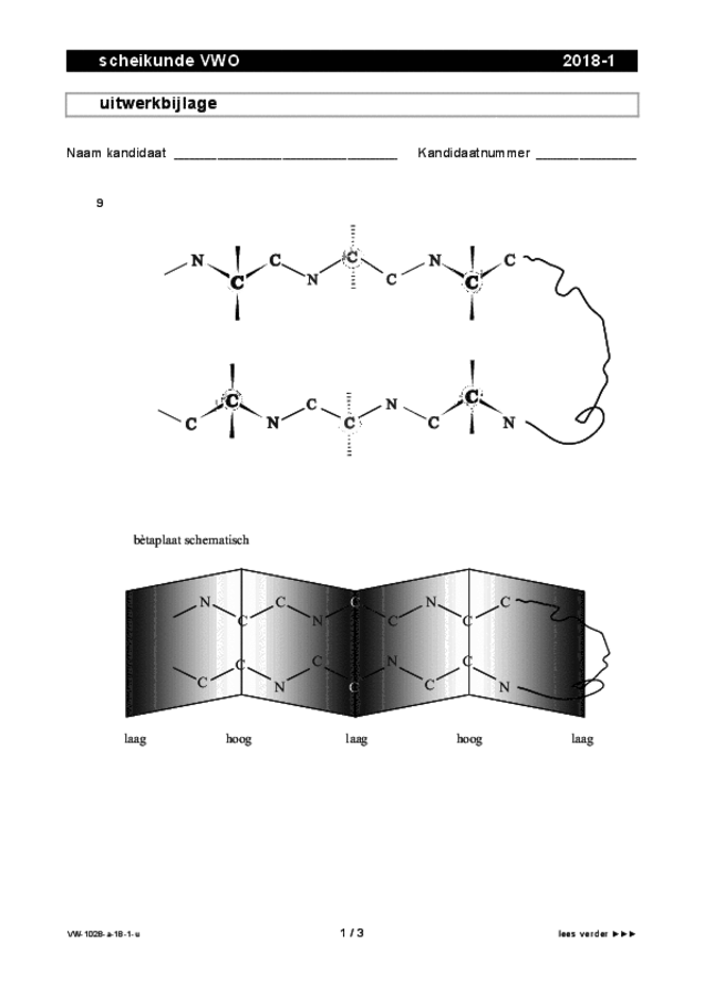 Uitwerkbijlage examen VWO scheikunde 2018, tijdvak 1. Pagina 1