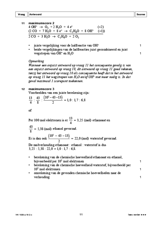 Correctievoorschrift examen VWO scheikunde 2019, tijdvak 2. Pagina 11