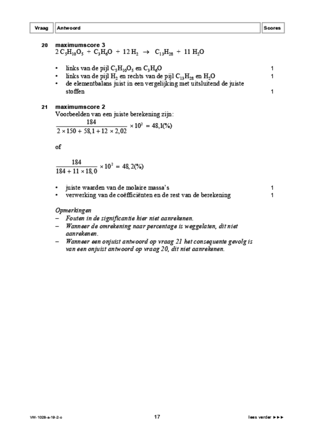 Correctievoorschrift examen VWO scheikunde 2019, tijdvak 2. Pagina 17