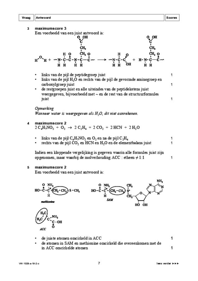Correctievoorschrift examen VWO scheikunde 2019, tijdvak 2. Pagina 7