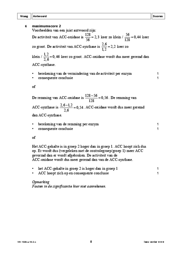 Correctievoorschrift examen VWO scheikunde 2019, tijdvak 2. Pagina 8