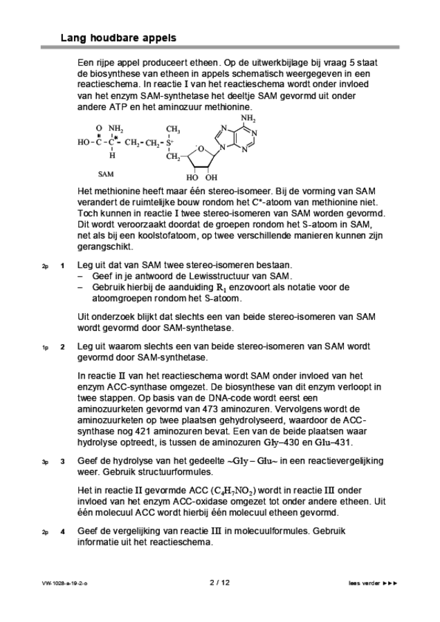 Opgaven examen VWO scheikunde 2019, tijdvak 2. Pagina 2