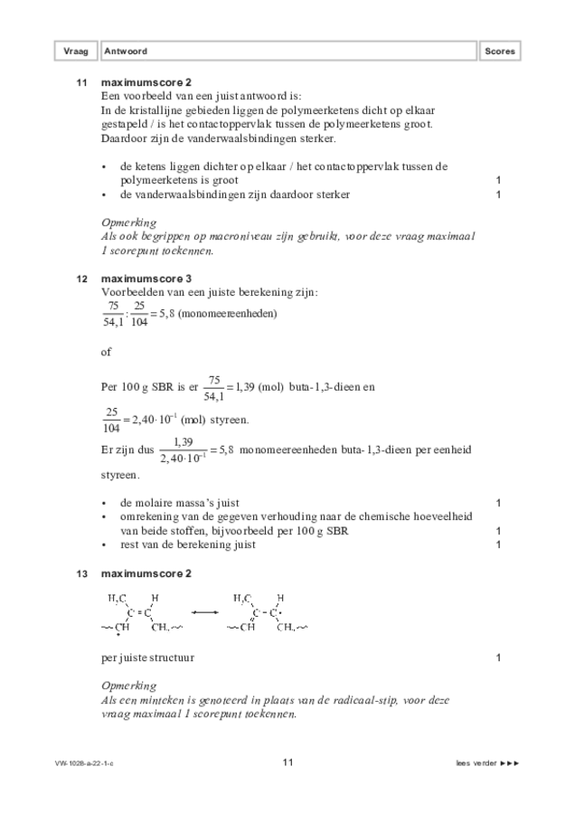 Correctievoorschrift examen VWO scheikunde 2022, tijdvak 1. Pagina 11