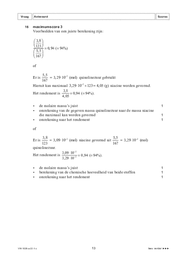 Correctievoorschrift examen VWO scheikunde 2022, tijdvak 1. Pagina 13