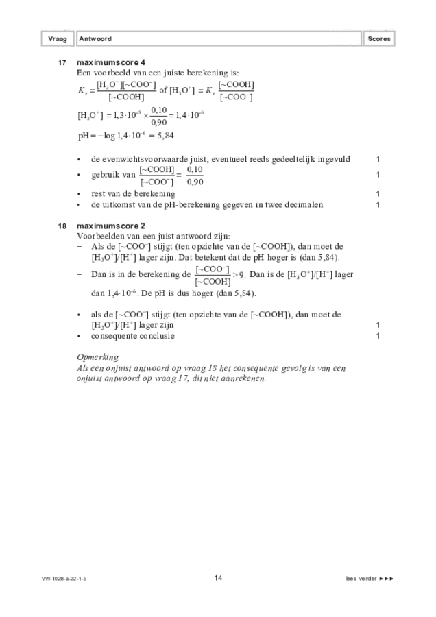 Correctievoorschrift examen VWO scheikunde 2022, tijdvak 1. Pagina 14